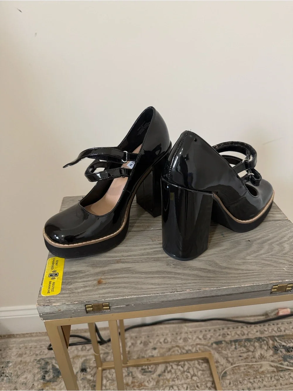 Steve Madden Black Patent Mary Jane Heels with Strap